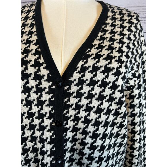 CM Collection Houndstooth Cardigan | Size M | Black & White Long Open Front - Picture 3 of 7